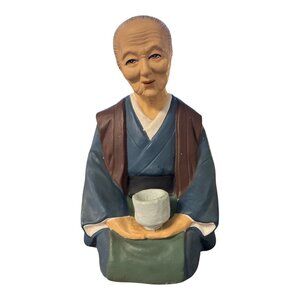 Vintage Tilso Japan Figurine – Elderly Woman with Teacup – Hand Painted Mid-Cent